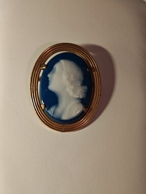 Blue and White Cameo Portrait Brooch - Classic Women's Jewelry